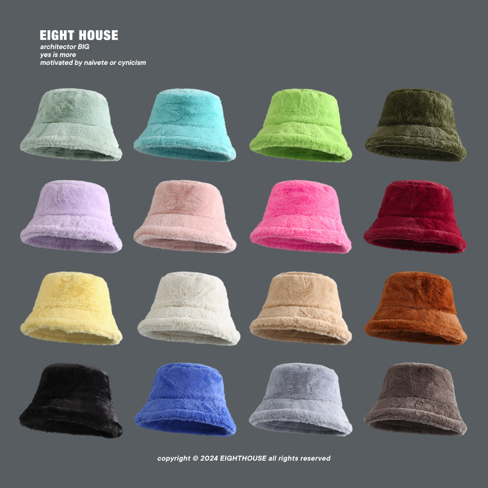 糖果色毛绒渔夫帽女冬新款时尚宽檐遮阳盆帽情侣素颜户外保暖帽子