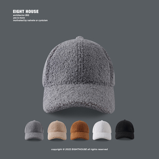 EIGHTHOUSE秋冬百搭灰色棒球帽情侣羊羔毛毛绒鸭舌帽保暖韩版 ins