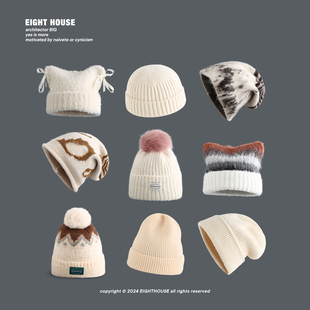 显脸小堆堆帽 时尚 米色系列 简约百搭针织帽子保暖包头帽男女韩版