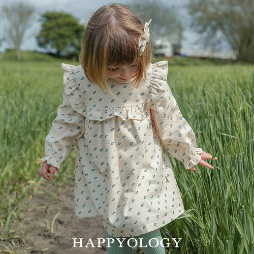 Happyology英国童装裙子印花童装连身裙碎花女童荷叶边长袖连衣裙