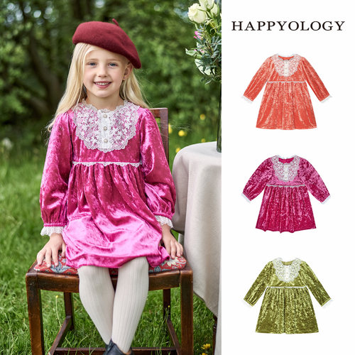 Happyology英国女童长袖连衣裙英伦儿童秋季新品裙子女宝宝连身裙