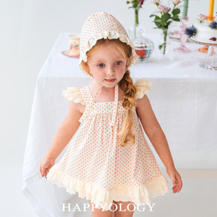 Happyology英国女宝宝夏季 波点后背开衩三件套纯棉双层镂空边套装