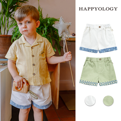 Happyology英国儿童春夏新款裤装女童翻边拼接男童裤子女童短裤