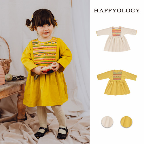 Happyology英国女童长袖连衣裙秋季新品儿童长裙子童装英伦连身裙