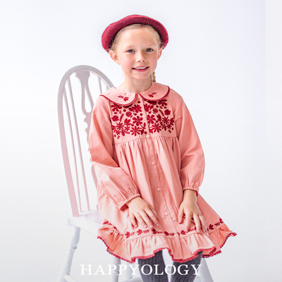 Happyology英国女童长袖刺绣连衣裙英伦可爱童装秋季新品儿童裙子