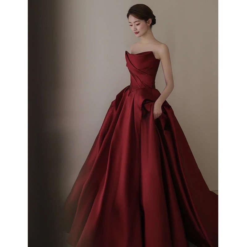 Toast attire bride burgundy high-end wedding dress women