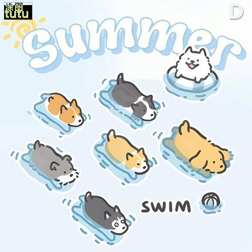 tutu游泳小狗小猫卡通车贴