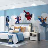 卡通漫威复仇者联盟墙纸墙布蜘蛛侠超人男孩儿童房床头背景墙壁纸