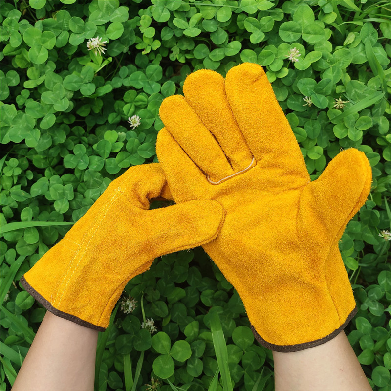 二层牛皮全掌焊工手套 隔热阻燃劳保防护司机手套 反绒皮电焊手套
