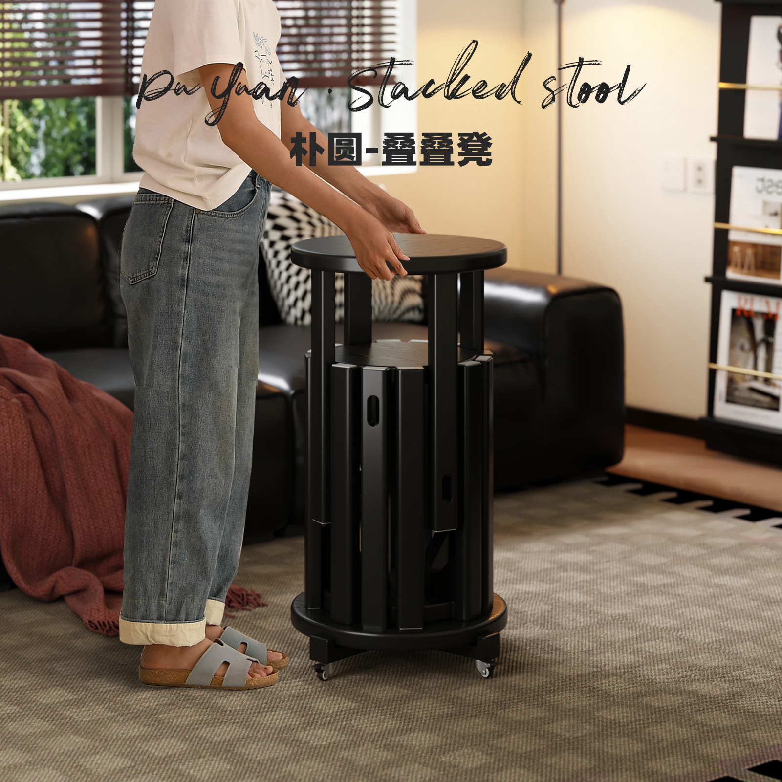 实木餐椅餐桌椅子家用多功能组合可叠放可收纳凳子网红轻奢高级感