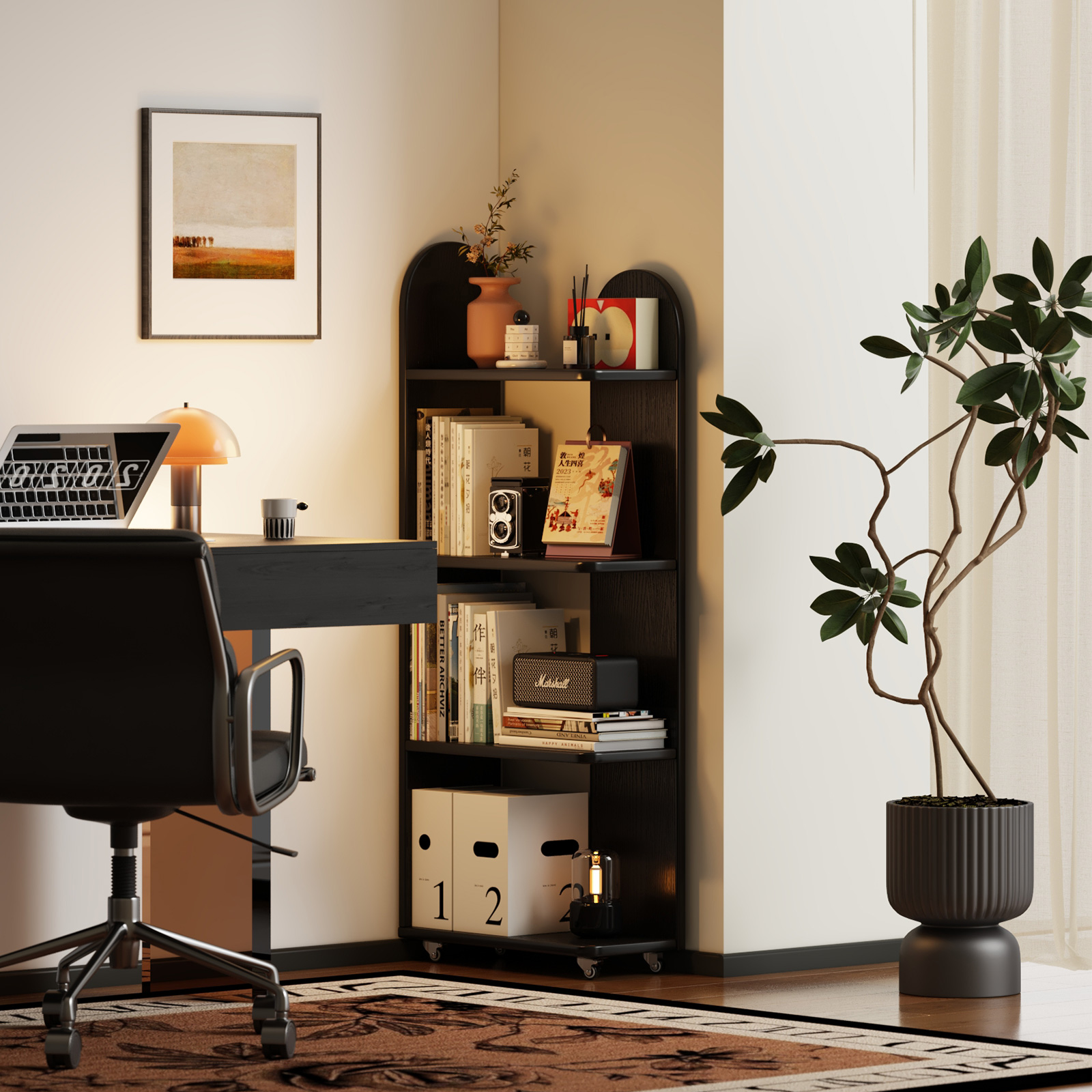 智舍实木书架可移动置物架落地