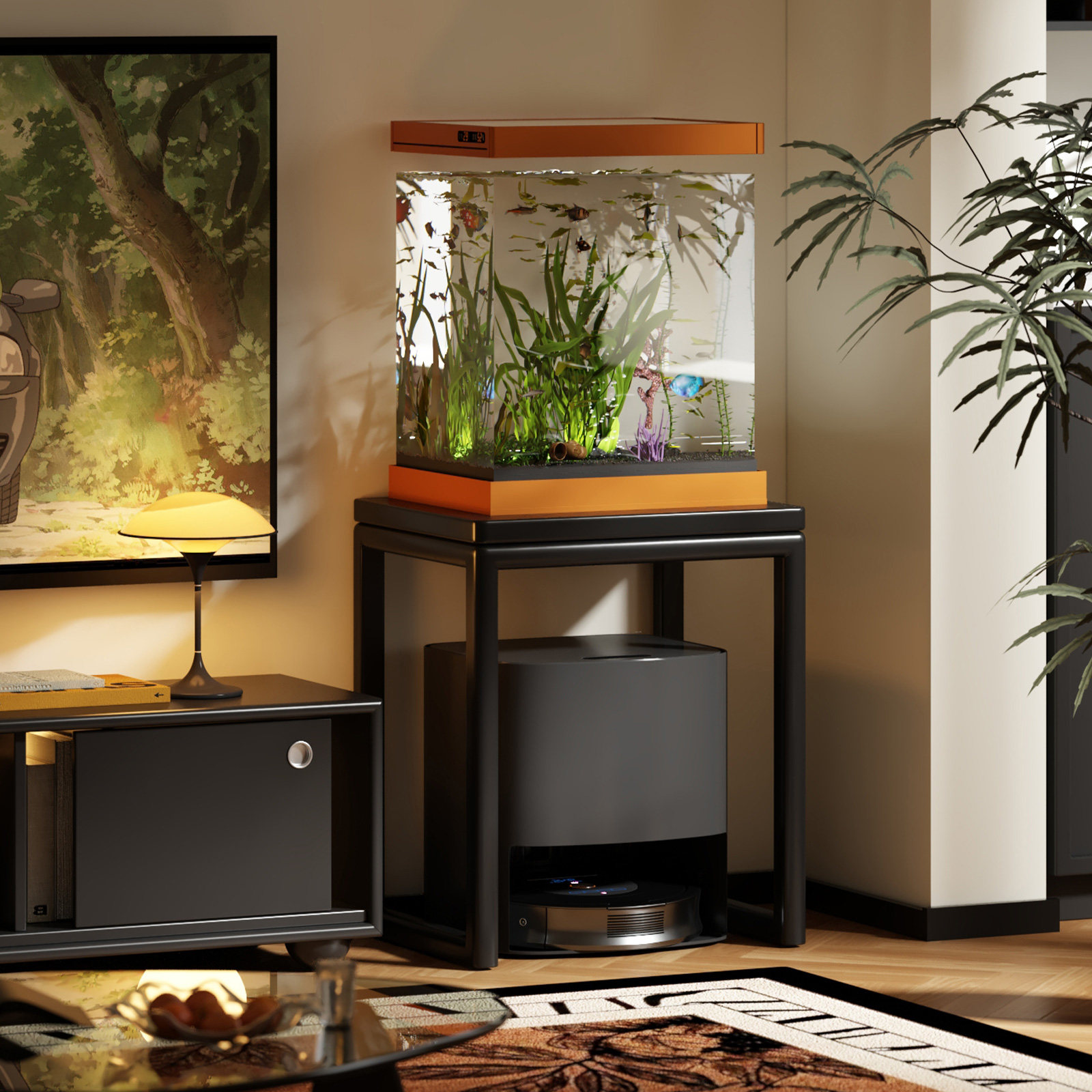 实木扫地机器人收纳柜隐藏遮挡置物架家用客厅沙发边柜边几基站柜