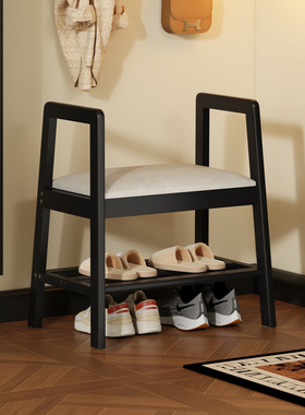 带扶手换鞋凳老人家用门口进门可坐软包坐垫入户穿鞋凳实木玄关凳