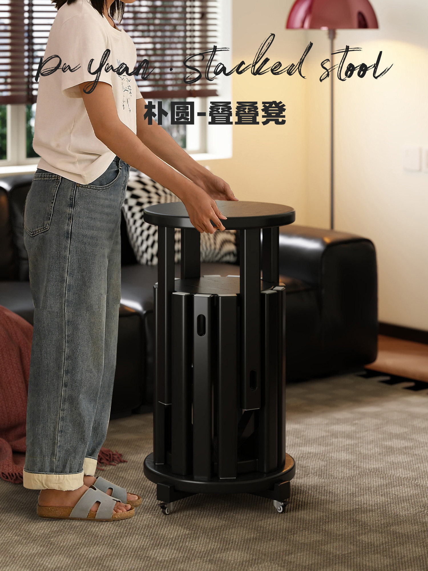 实木餐椅餐桌椅子家用多功能组合可叠放可收纳凳子网红轻奢高级感