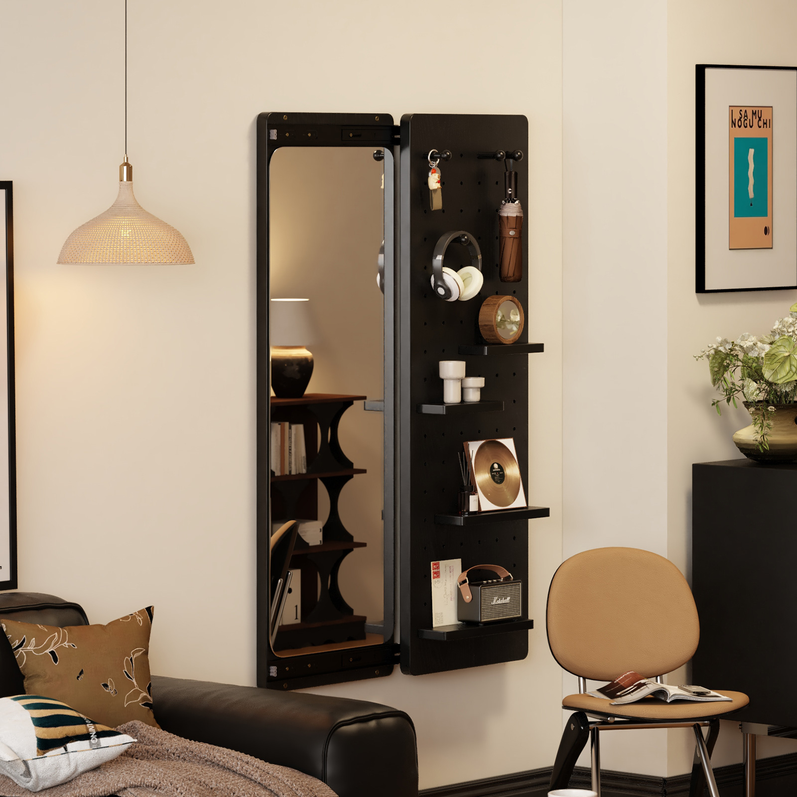 智舍洞洞板穿衣镜隐形墙上置物架