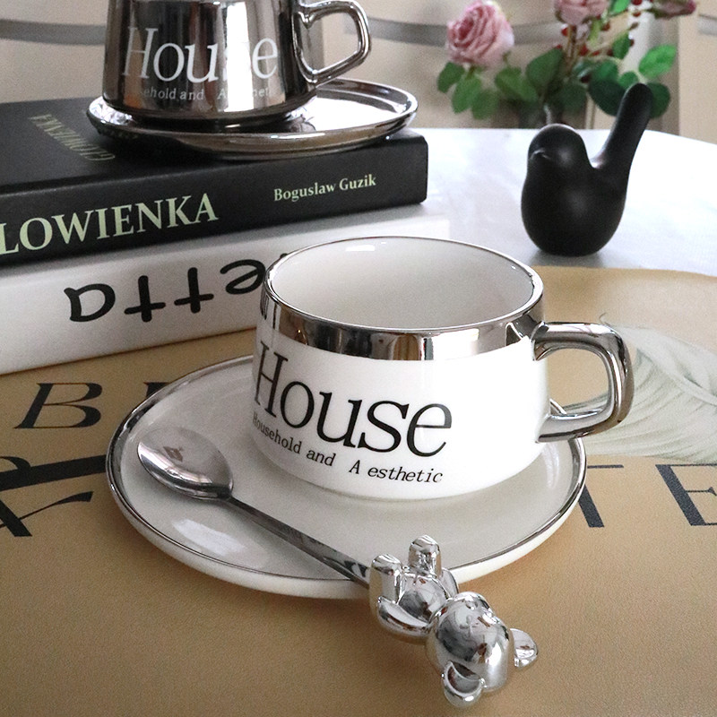 轻奢咖啡杯电镀马克杯奢高颜值水杯陶瓷杯具套餐ins风高级感杯子e