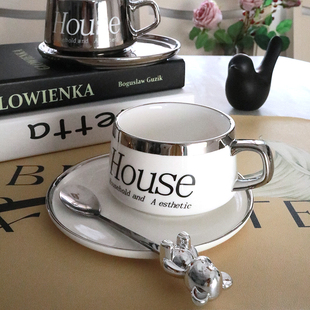 轻奢咖啡杯电镀马克杯奢高颜值水杯陶瓷杯具套餐ins风高级感杯子e