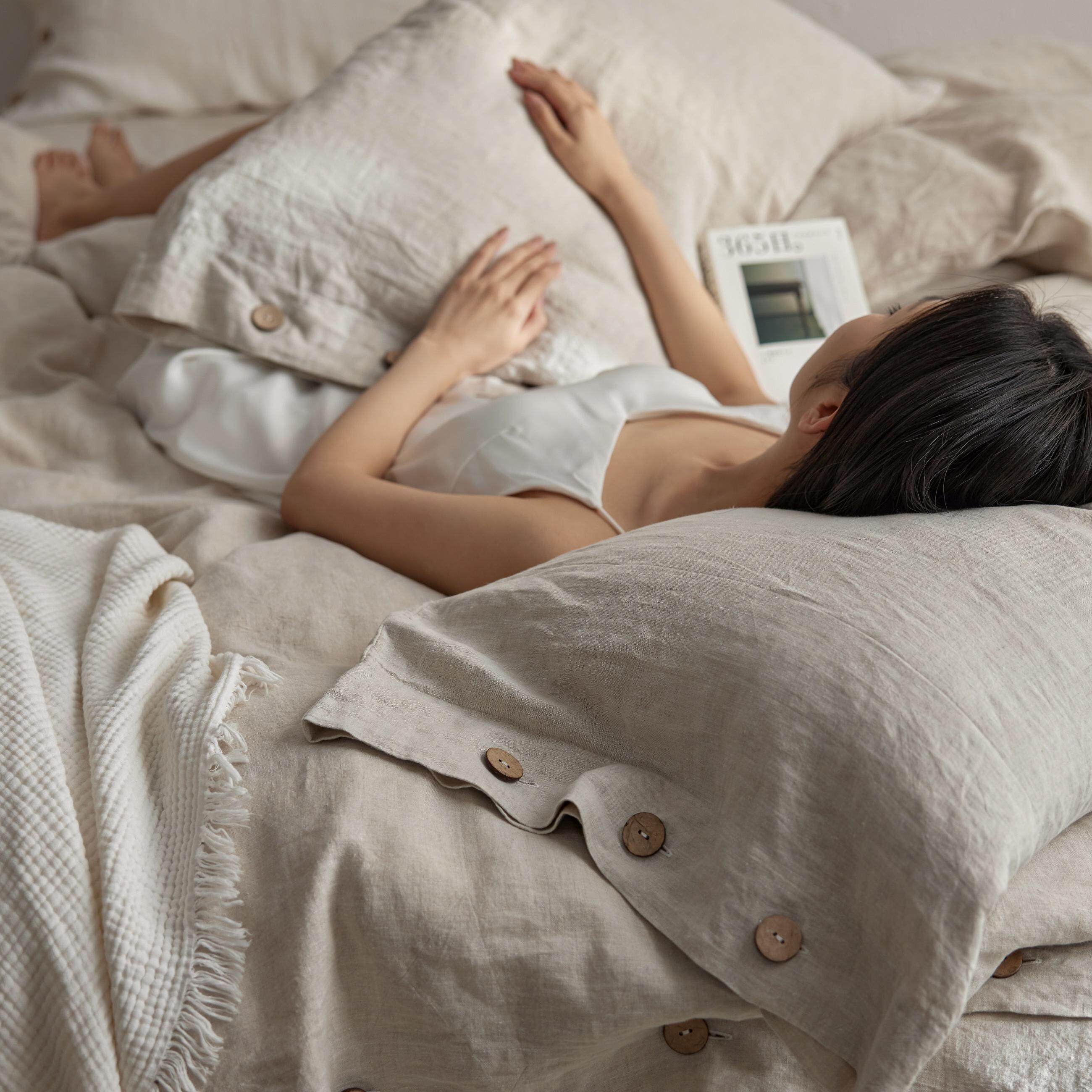 汉麻单枕套/雨露汉麻枕套椰子纽扣款48*74cm一对装可机洗枕套