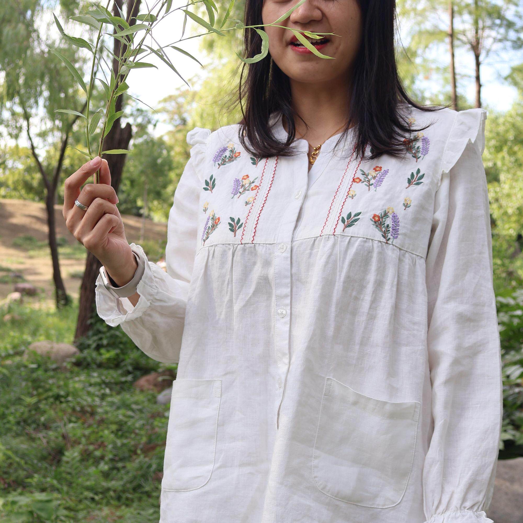 甜美法风雨露亚麻家居服刺绣浪漫