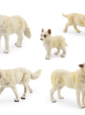 仿真北美白狼动物模型静态咆哮狼走姿狼幼崽桌面装饰摆件玩具