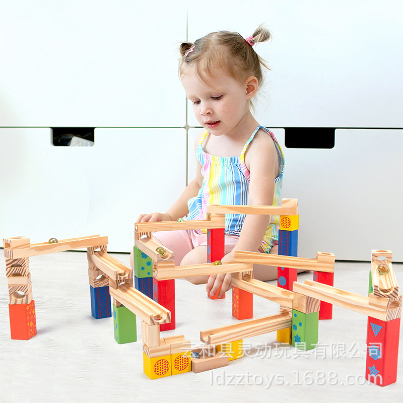 亚马逊DIY轨道滚珠大颗粒拼装积木益智亲子互动早教启蒙玩具
