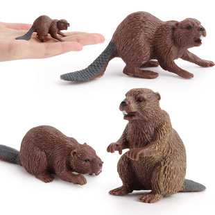 实心森林动物模型站姿河狸趴姿河狸儿童趣味认知仿真模型