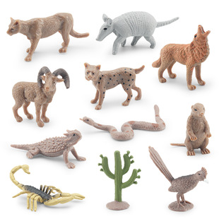 仿真沙漠动物模型美洲狮响尾蛇仙人掌土拨鼠土狼蝎子静态摆件