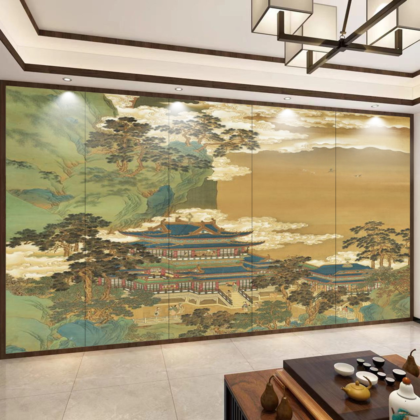 刺绣硬包背景墙新中式山水独绣客厅沙发酒店卧室床头宋式打印3d画