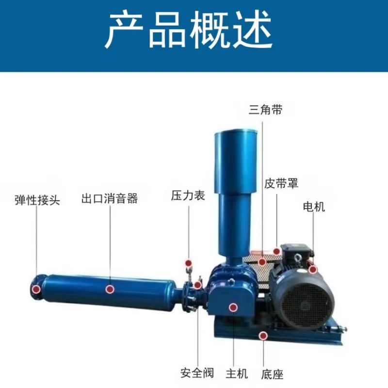 三叶罗茨鱼塘污水处理水产曝气鱼塘380v罗茨鼓风机底部