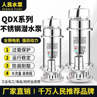 人民304不锈钢潜水泵220V家用抽水机耐腐蚀酸化工泵污水泵