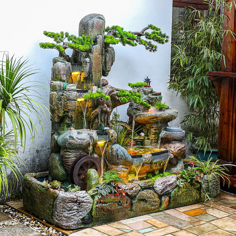 假山流水喷泉客厅阳台鱼池造景室内循环流水生财落地装饰摆件