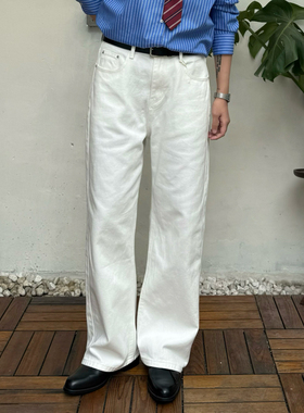 Point lamp日系复古白牛仔裤男女直筒宽松cleanfit韩系休闲休闲裤