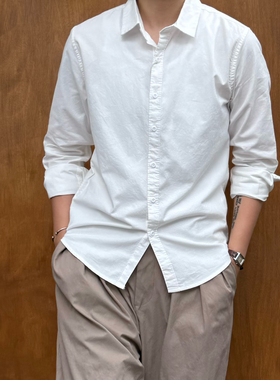 Point lamp日系复古基础款纯色长袖衬衫男女休闲纯棉质感衬衣外套