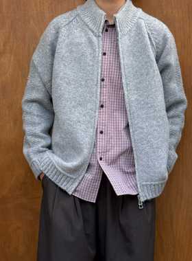 Point lamp日系复古半高立领拉链开衫毛衣男女休闲质感保暖针织衫