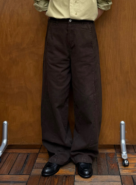 PL日系复古做旧水洗工装弯刀裤男女潮牌宽松休闲质感阔腿拖地长裤