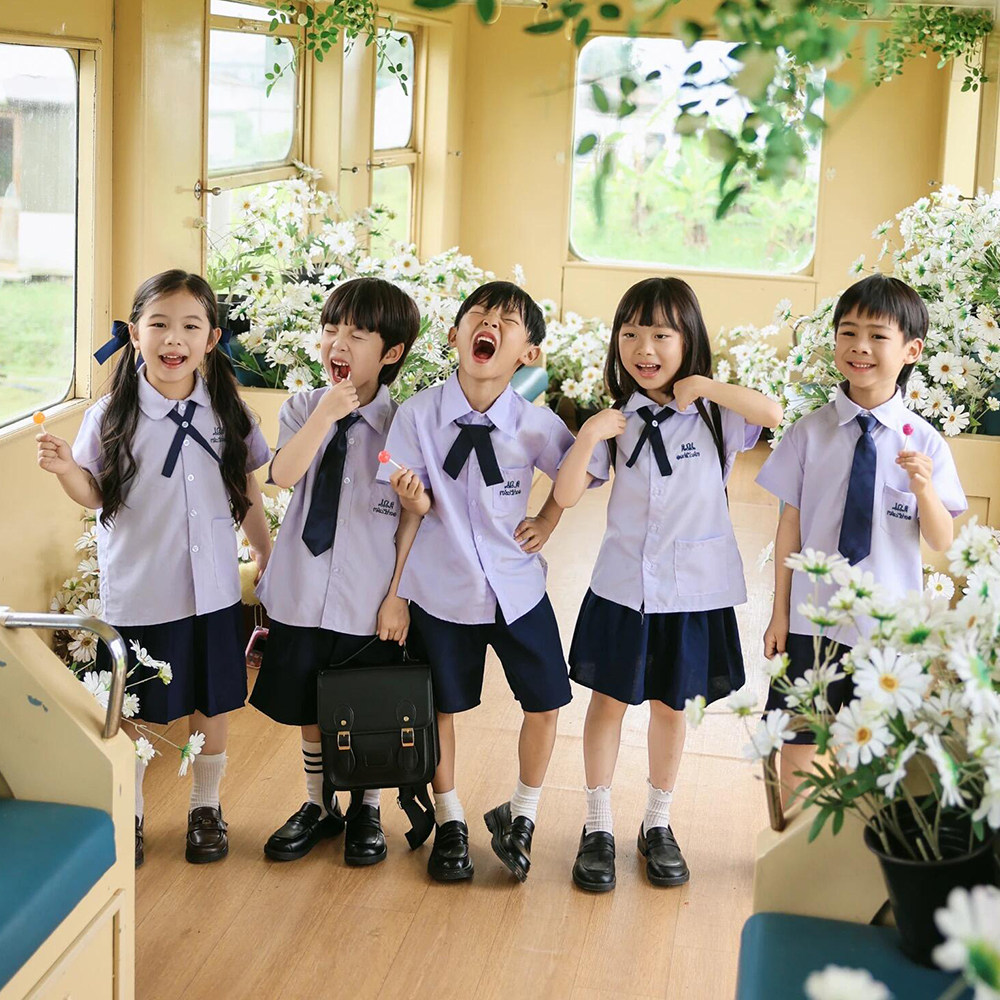 泰国泰式儿童校服女童jk套装夏季幼儿园中小学生学院风毕业照班服图片