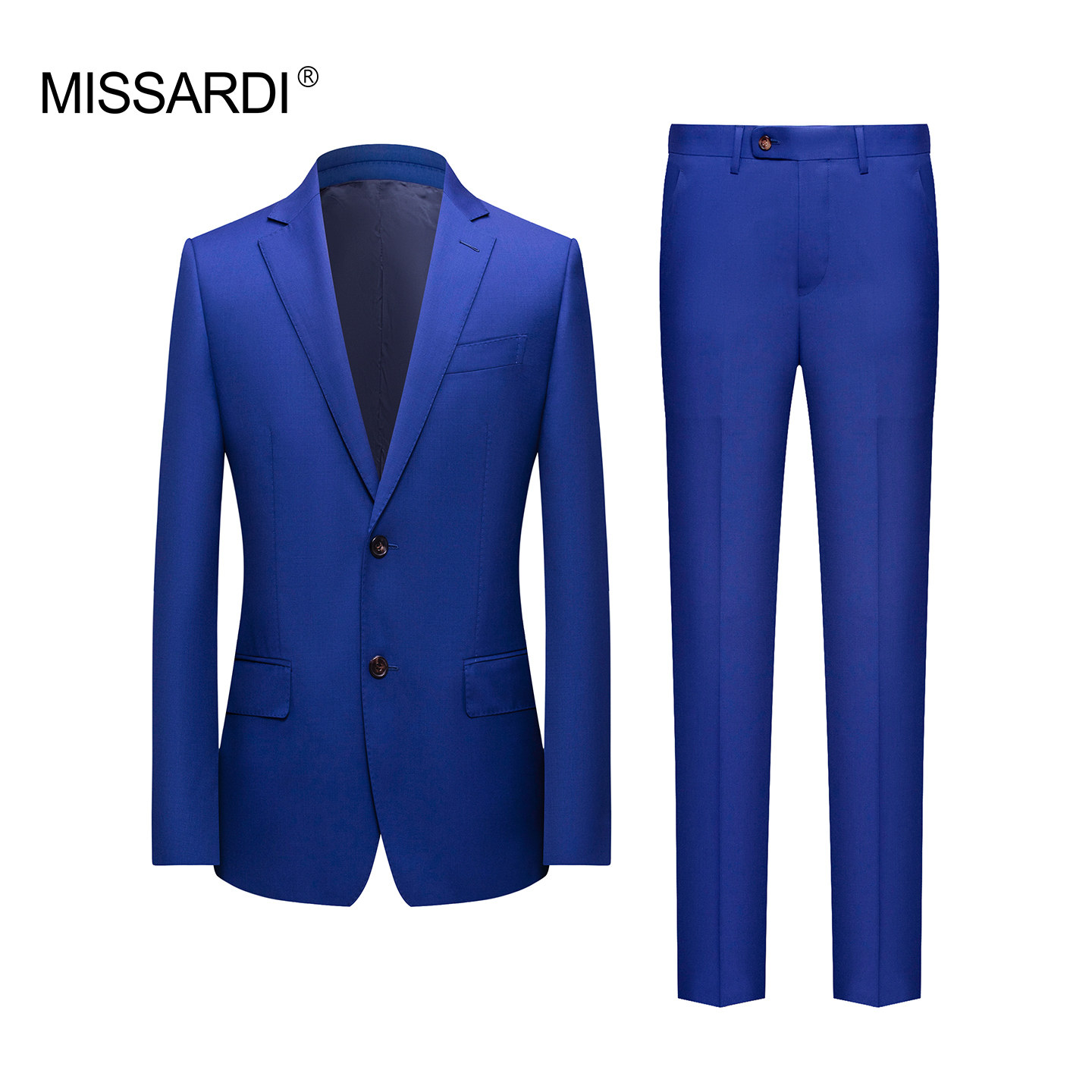 MISSARDI/米纱迪意式纯羊毛商务正装宝石蓝单排扣修身西服套装男