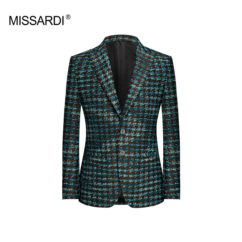 MISSARDI米纱迪高定意式时尚个性千鸟格男士修身轻奢西服外套上衣