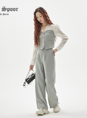 【ANY SPOOR】秋季设计师休闲时尚灰色显瘦小众长袖上衣83C264