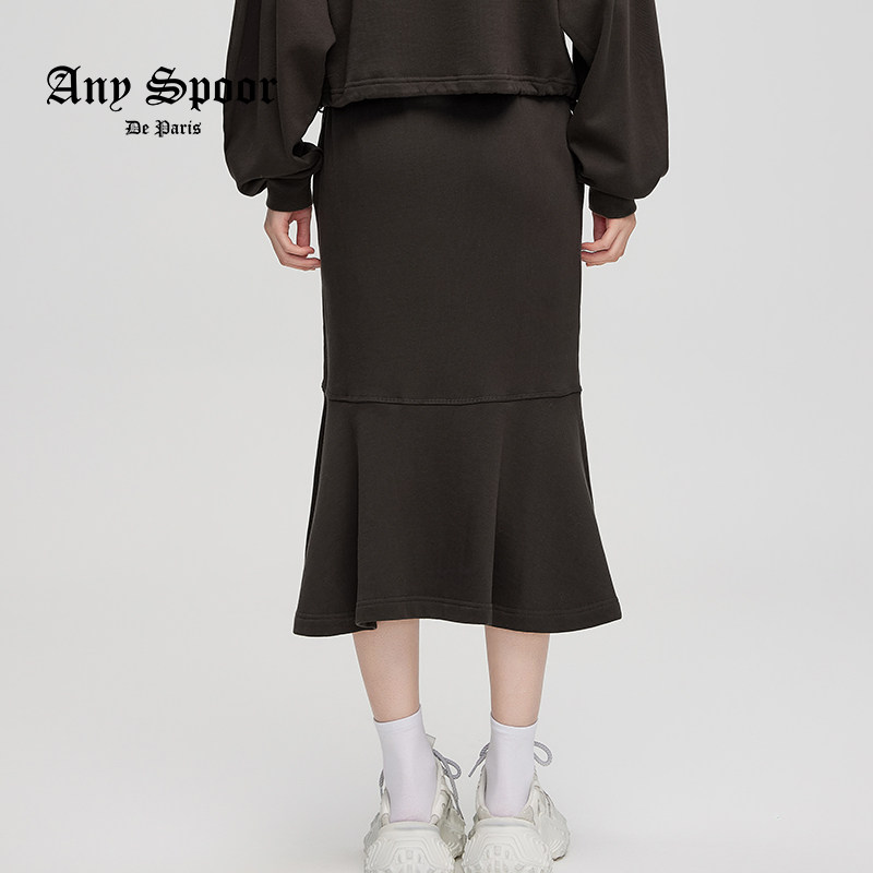 ANYSPOOR2024冬季新款包臀高腰显瘦针织女士中长款鱼尾半身裙