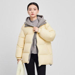 鲁思蒂连帽羽绒服2024新款女冬季气质时尚显瘦加厚保暖白鸭绒外套