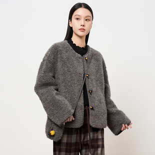 鲁思蒂减龄挎包环保皮草外套2025冬新款温柔氛围感秋冬短款外套