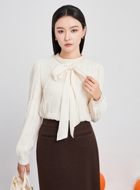 鲁思蒂长袖衬衫2024新款女秋冬季设计感小众时尚打底休闲套头上衣