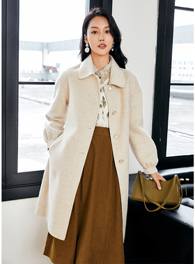 Lucidy/鲁思蒂羊毛双面呢大衣女2024年新款秋冬季嘉兴中长款外套