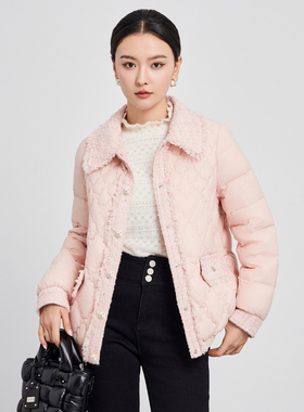 鲁思蒂粉色轻薄羽绒服2024新款女冬小香风时尚显瘦保暖白鸭绒外套