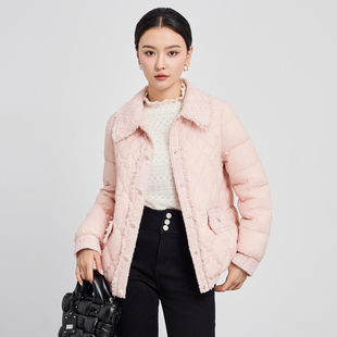 鲁思蒂粉色轻薄羽绒服2024新款女冬小香风时尚显瘦保暖白鸭绒外套