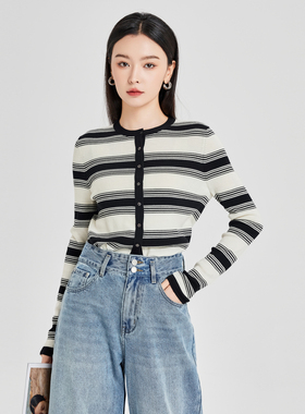 Lucidy/鲁思蒂条纹长袖针织衫外套2025新款女春秋上衣MS02AE56120