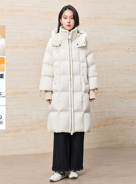 鲁思蒂长款连帽羽绒服女2025冬新款90白鸭绒加厚保暖气质通勤外套