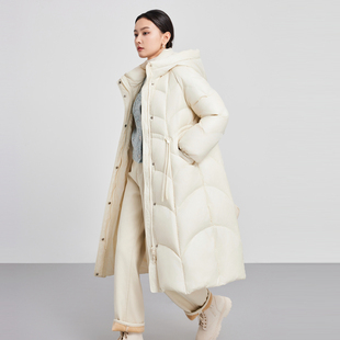 鲁思蒂长款羽绒服2024新款女冬季时尚保暖宽松显瘦连帽白鸭绒外套