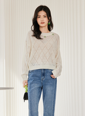 Lucidy/鲁思蒂长袖针织衫女2024新款春秋季时尚宽松圆领套头上衣